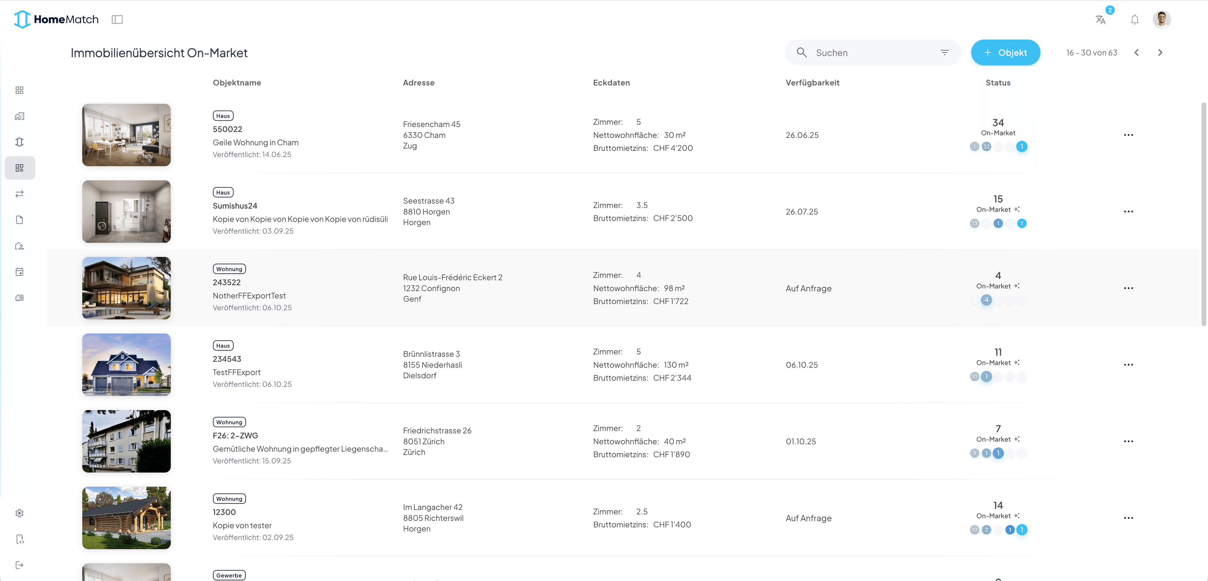 HomeMatch Studio — CRM dashboard showing applicant pipeline and listing management